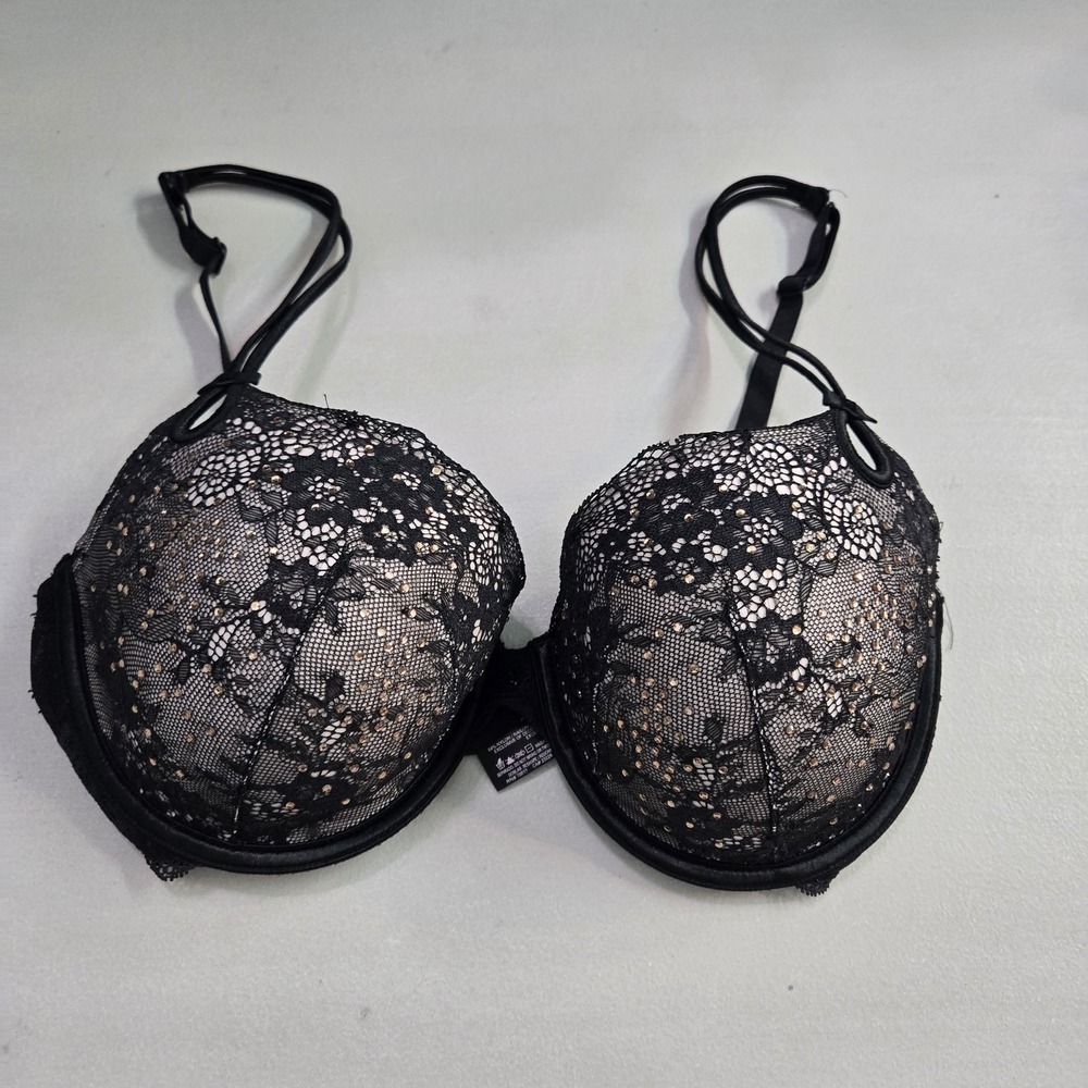 Victoria's Secret Women Bra 34DD Black Rhinestone Sexy Little Things Convertible